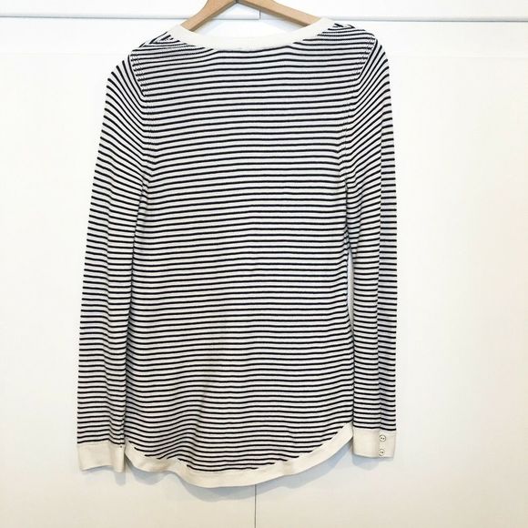 TALBOTS Medium V-Neck Stripe Sweater Black White - Picture 7 of 8